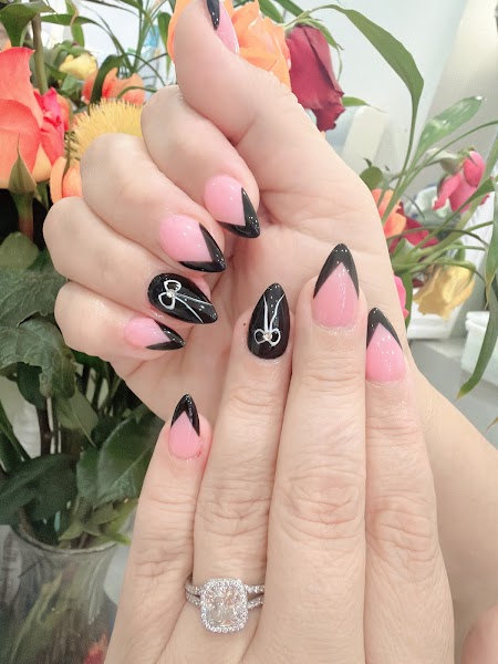 Dark Cherry Edge — Gothic chic almond nails with cherry art